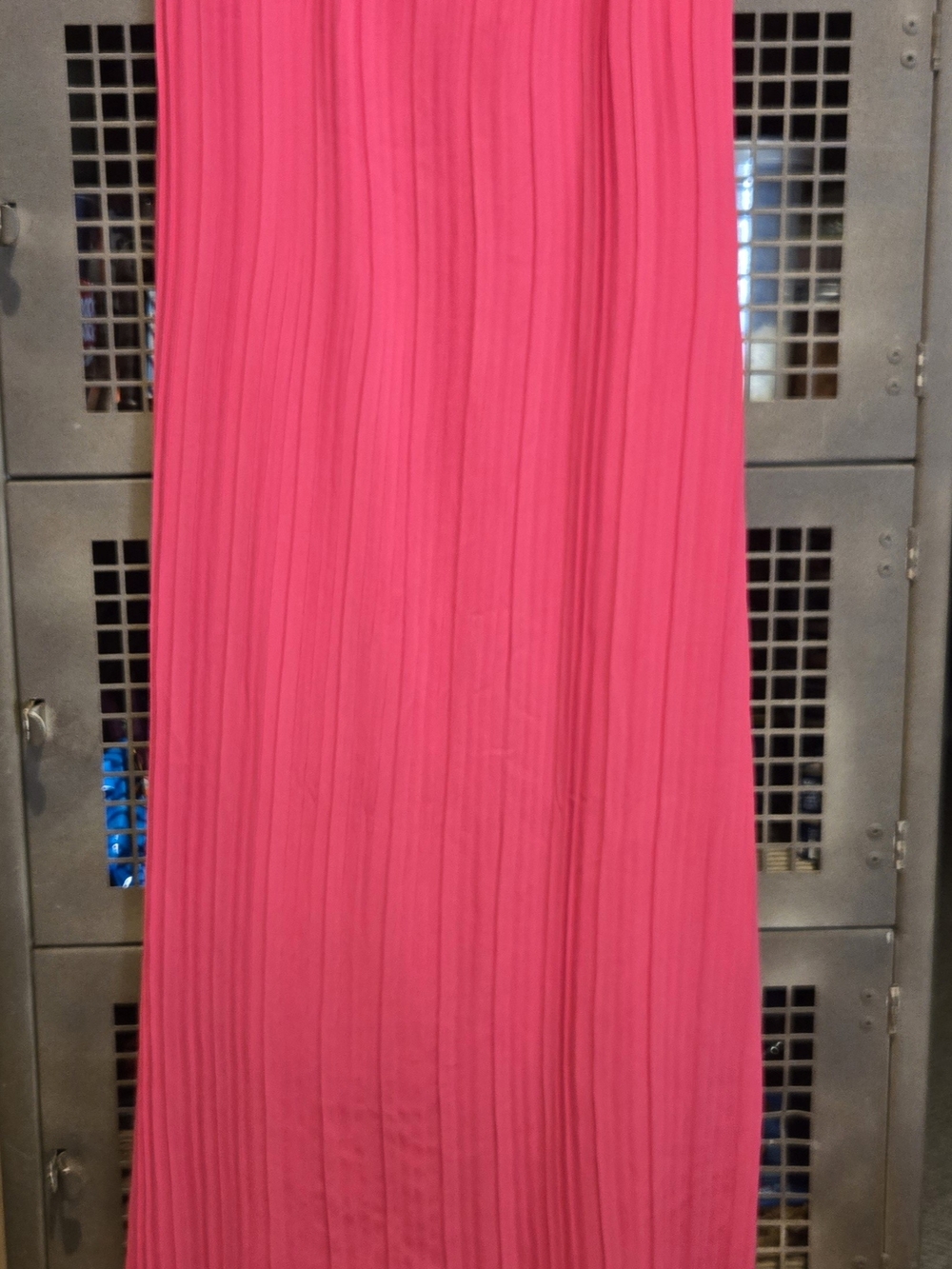NWT Tahari Arthur S. Levine Hot Pink Pleated Chiffon Maxi Dress Size M DAM589